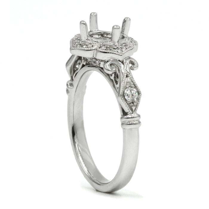 Detailed Vintage-Style Halo Engagement Ring