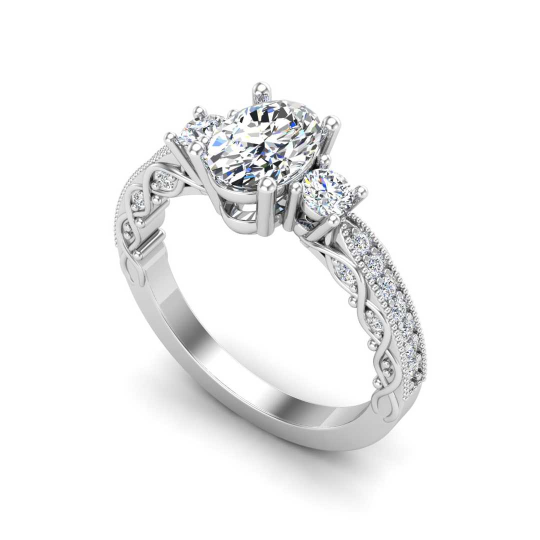Vintage Accented Three Stone Engagement Ring