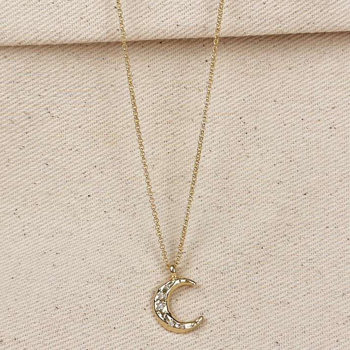16+2" |CZ Crescent Moon + Star 18k Gold Filled Necklace