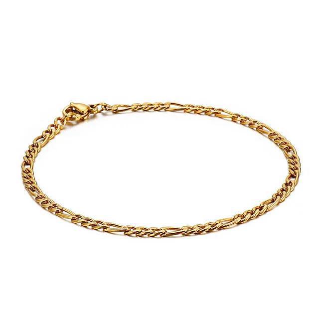 7.75" | 3mm Figaro Gold Plated Stainless Steel Bracelet