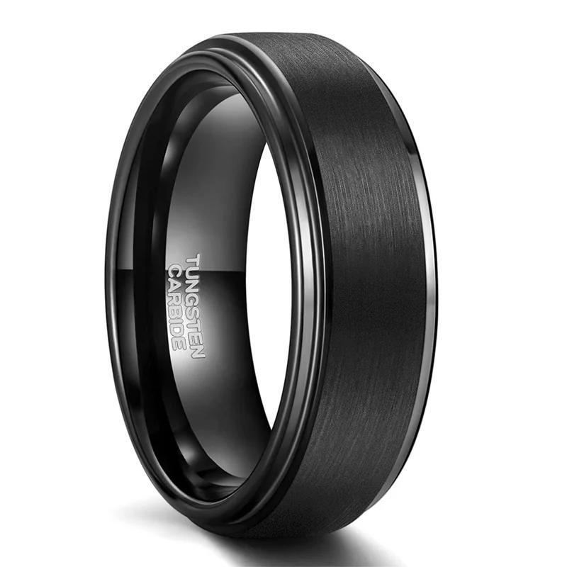 6-8mm | Tungsten Black Brushed Center Step Band Ring