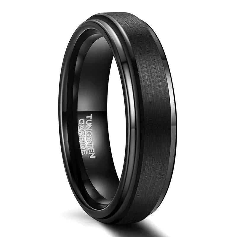 6-8mm | Tungsten Black Brushed Center Step Band Ring