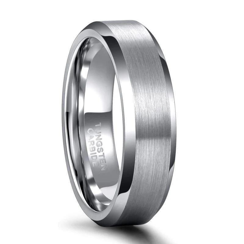 4-8mm | Tungsten Bevel Edge Brushed Center Band Ring
