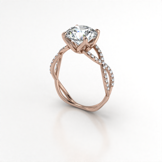 Twist Weave Accented Engagement Ring with Tulip Head