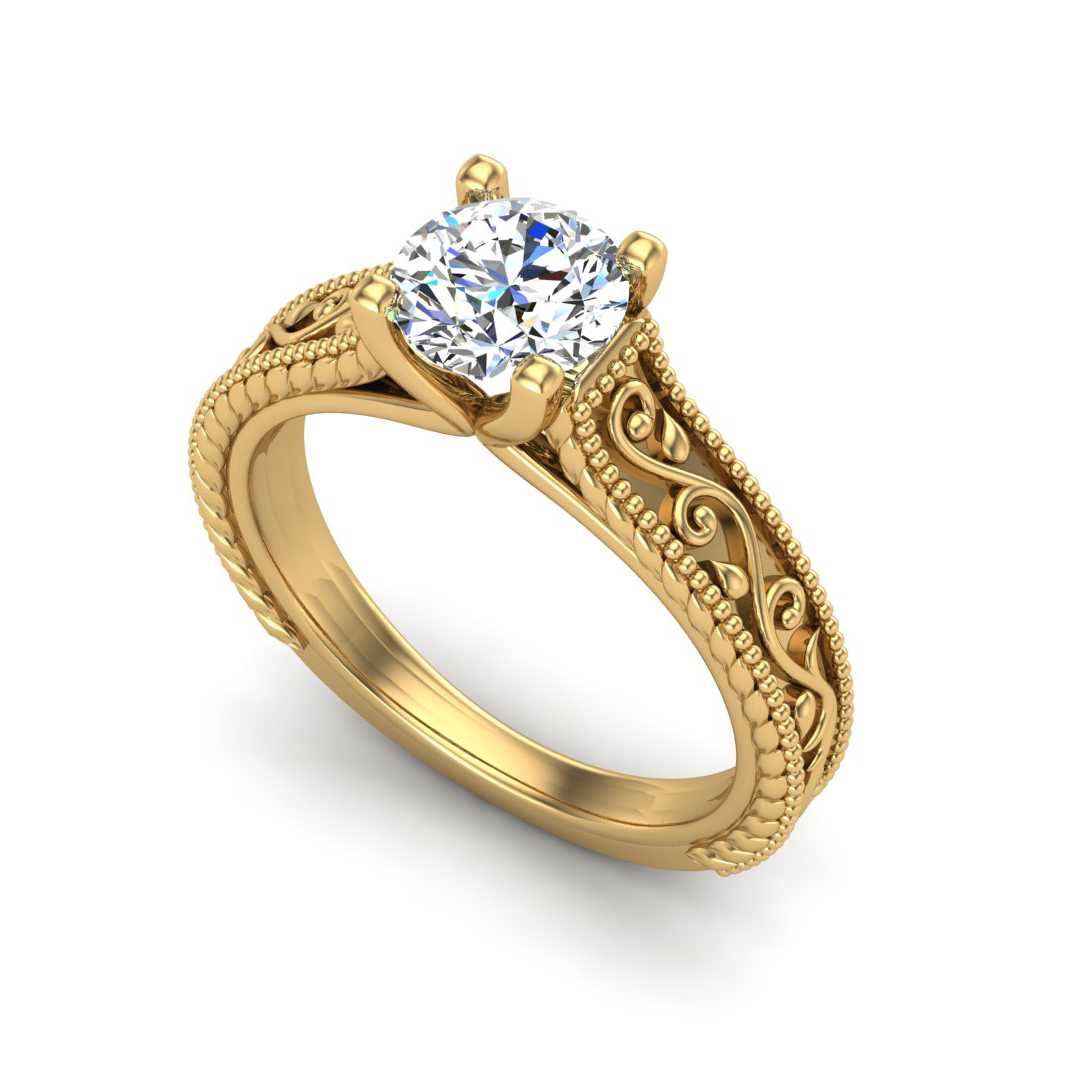 Vintage Detail Solitaire Engagement Ring