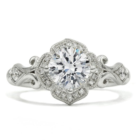 Detailed Vintage-Style Halo Engagement Ring