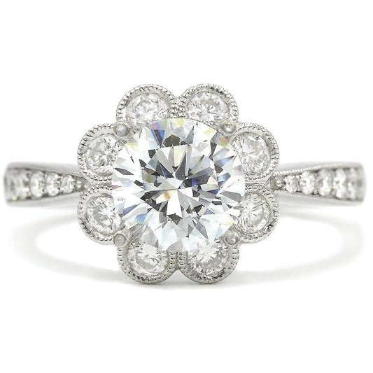 0.58ctw Diamond Flower Halo Engagement Ring