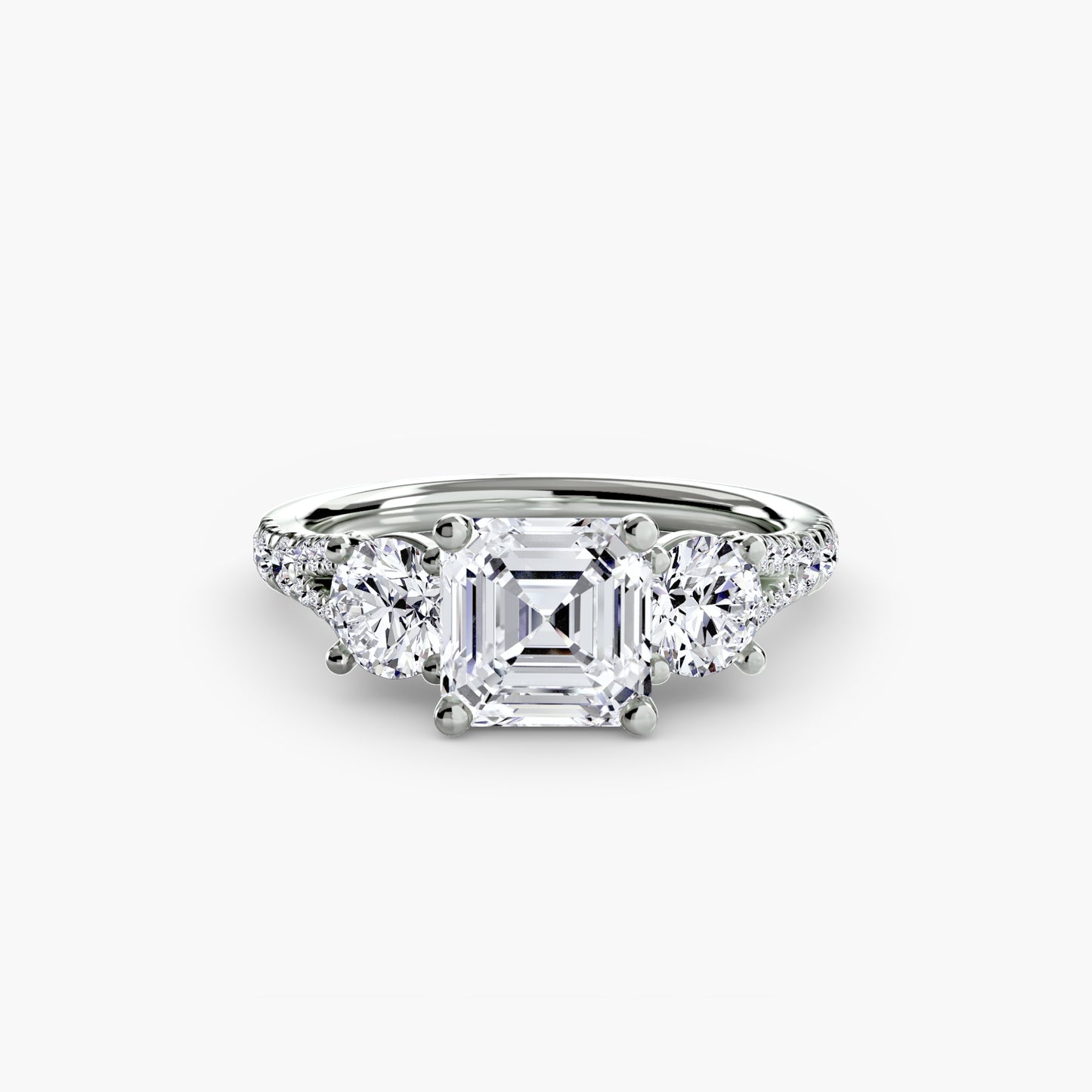 2.3mm | Pave-Accented Three-Stone Engagement Ring