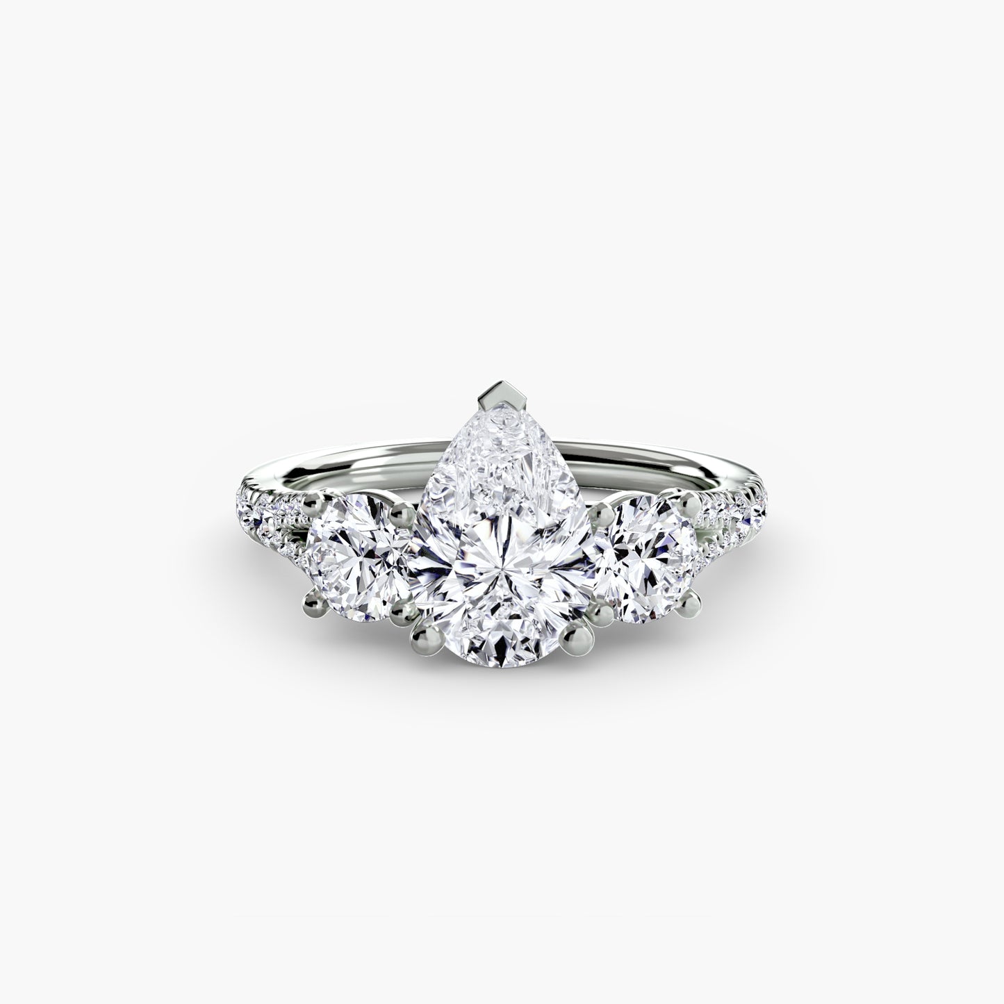 2.3mm | Pave-Accented Three-Stone Engagement Ring