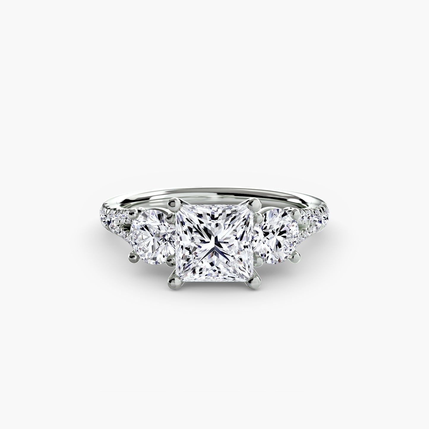 2.3mm | Pave-Accented Three-Stone Engagement Ring
