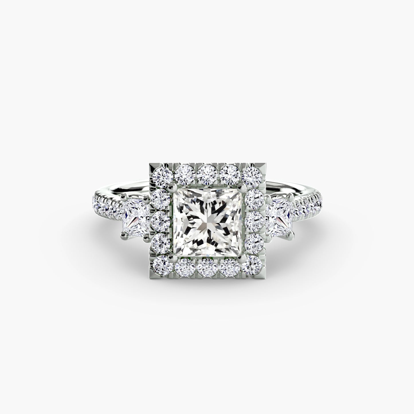 Three-Stone Accented Halo Ring