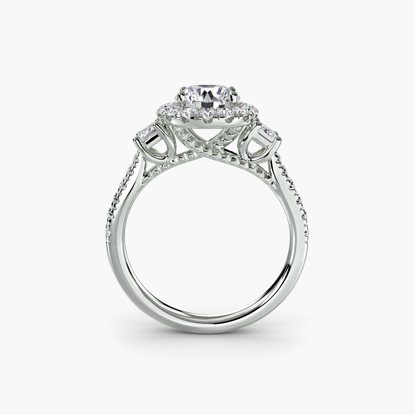 Three-Stone Accented Halo Ring