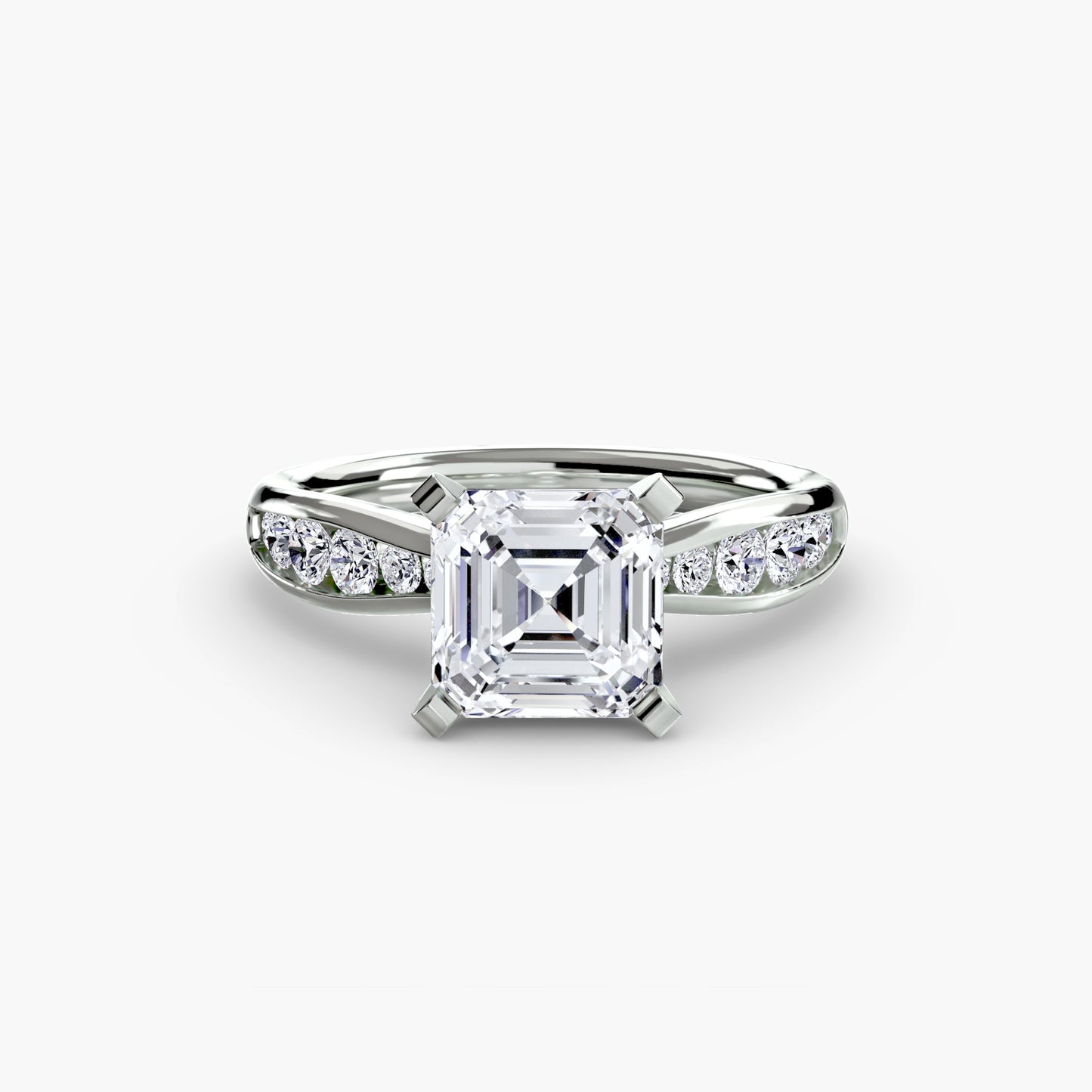 2.3mm | Tapered Engagement Ring with Channel-Set Round Accent Stones