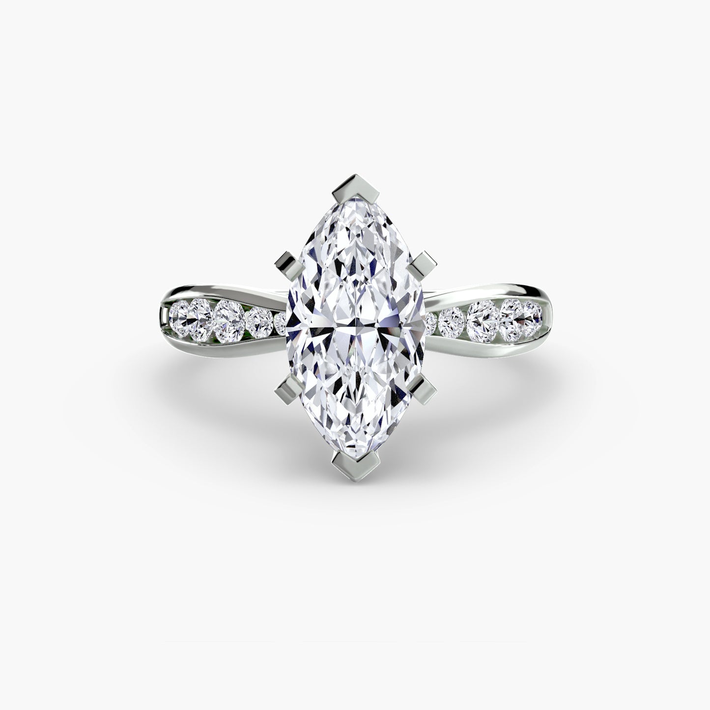 2.3mm | Tapered Engagement Ring with Channel-Set Round Accent Stones