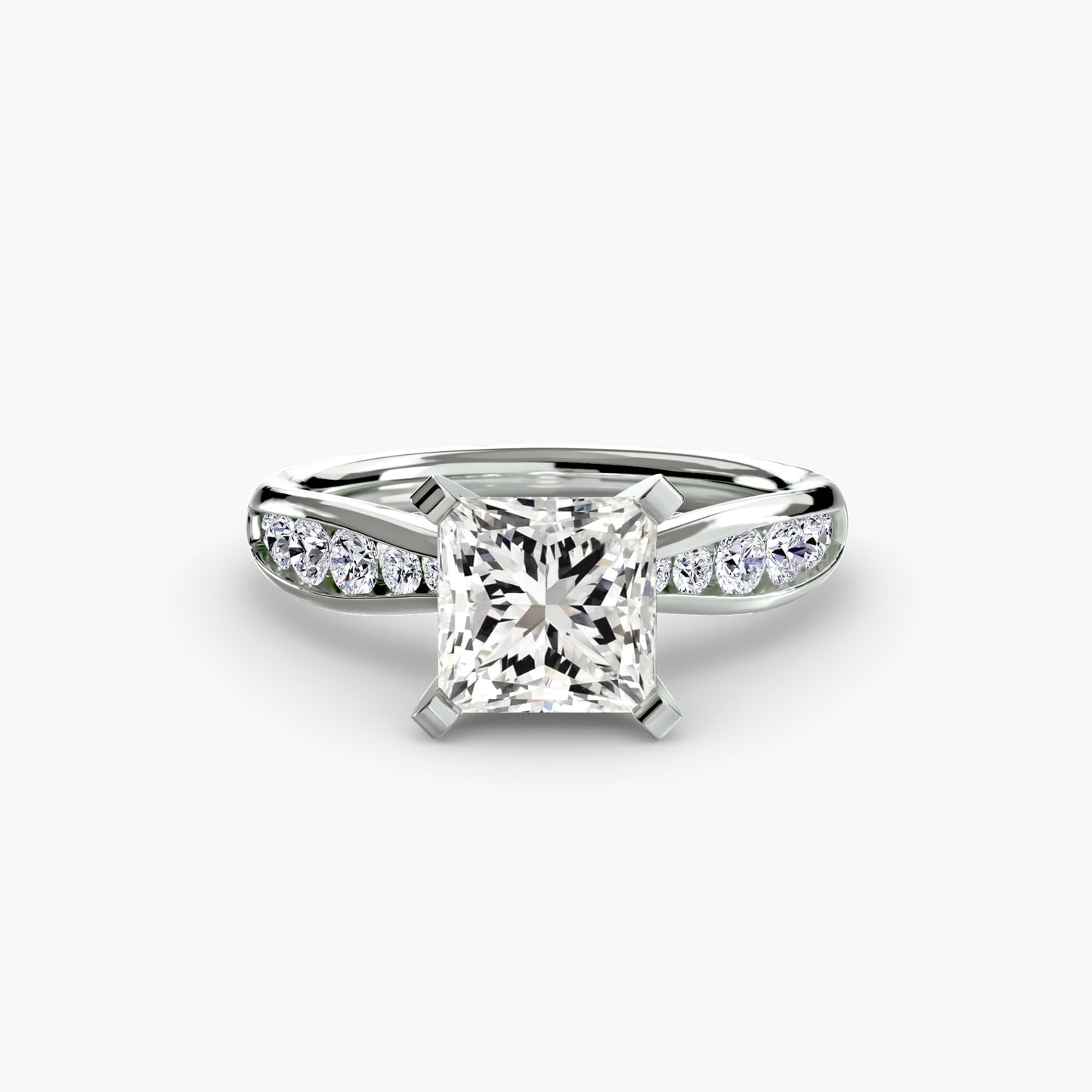 2.3mm | Tapered Engagement Ring with Channel-Set Round Accent Stones
