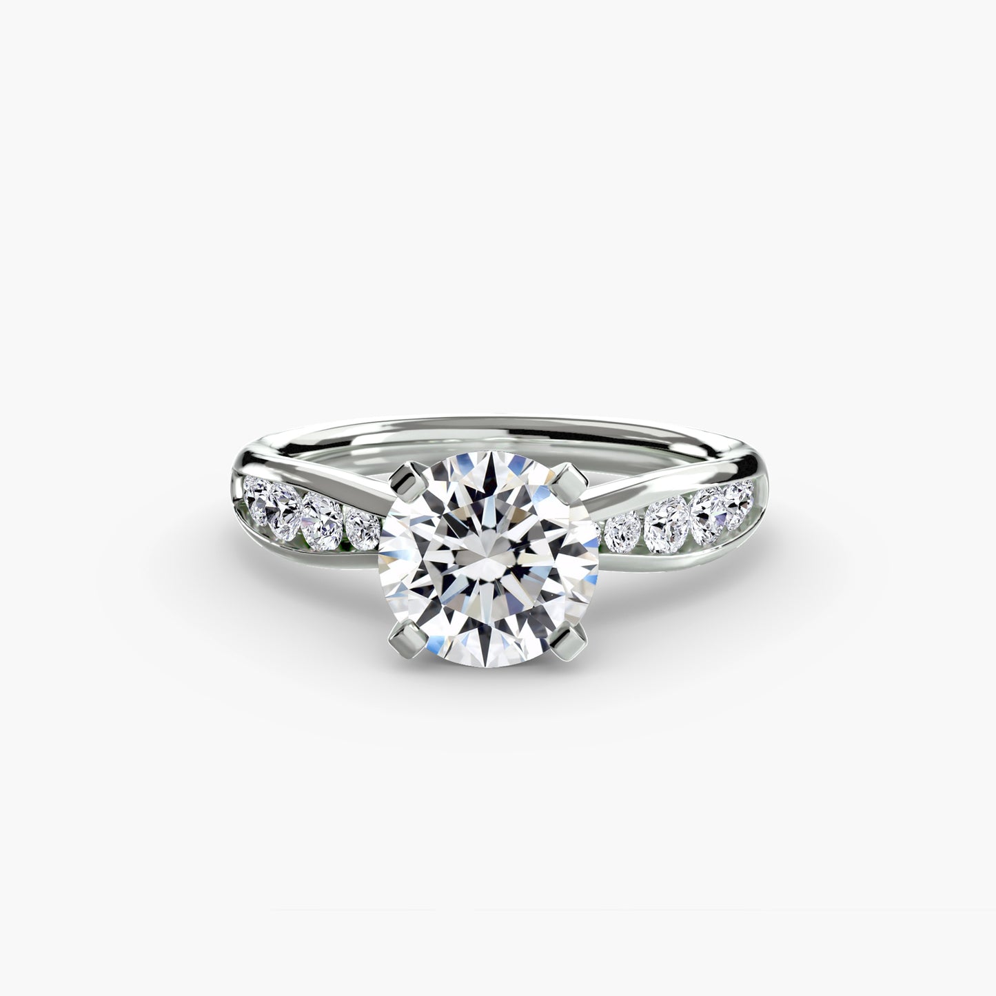 2.3mm | Tapered Engagement Ring with Channel-Set Round Accent Stones