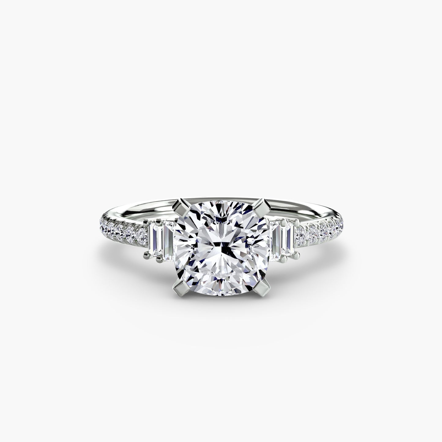 2.4mm | Accented Engagement Ring with Baguette Side Stones