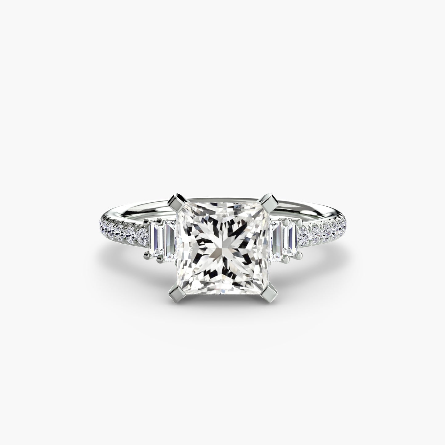 2.4mm | Accented Engagement Ring with Baguette Side Stones