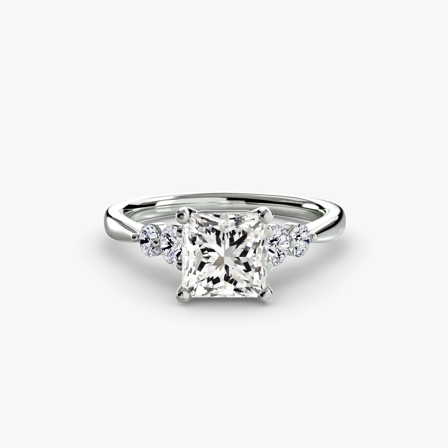 2.0mm | Cathedral Engagement Ring with Round Side Accent Stones