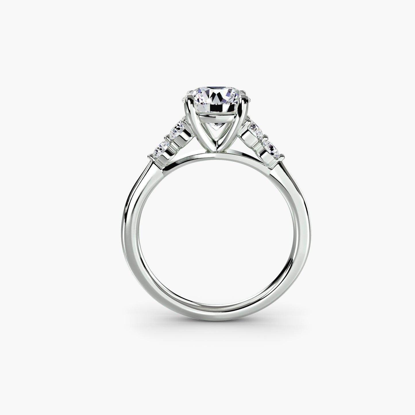 2.0mm | Cathedral Engagement Ring with Round Side Accent Stones