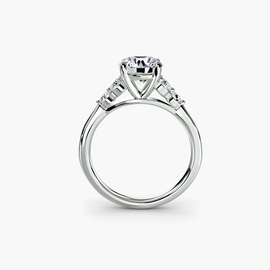 2.0mm | Cathedral Engagement Ring with Round Side Accent Stones