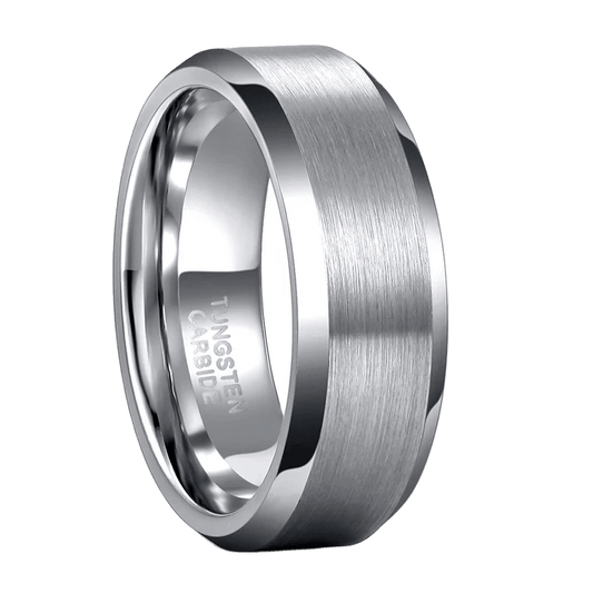 4-8mm | Tungsten Bevel Edge Brushed Center Band Ring