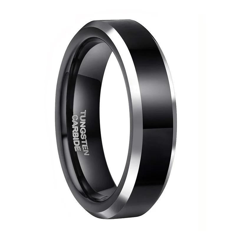 6-8mm | Black and Silver Tone Squared Tungsten Band Ring