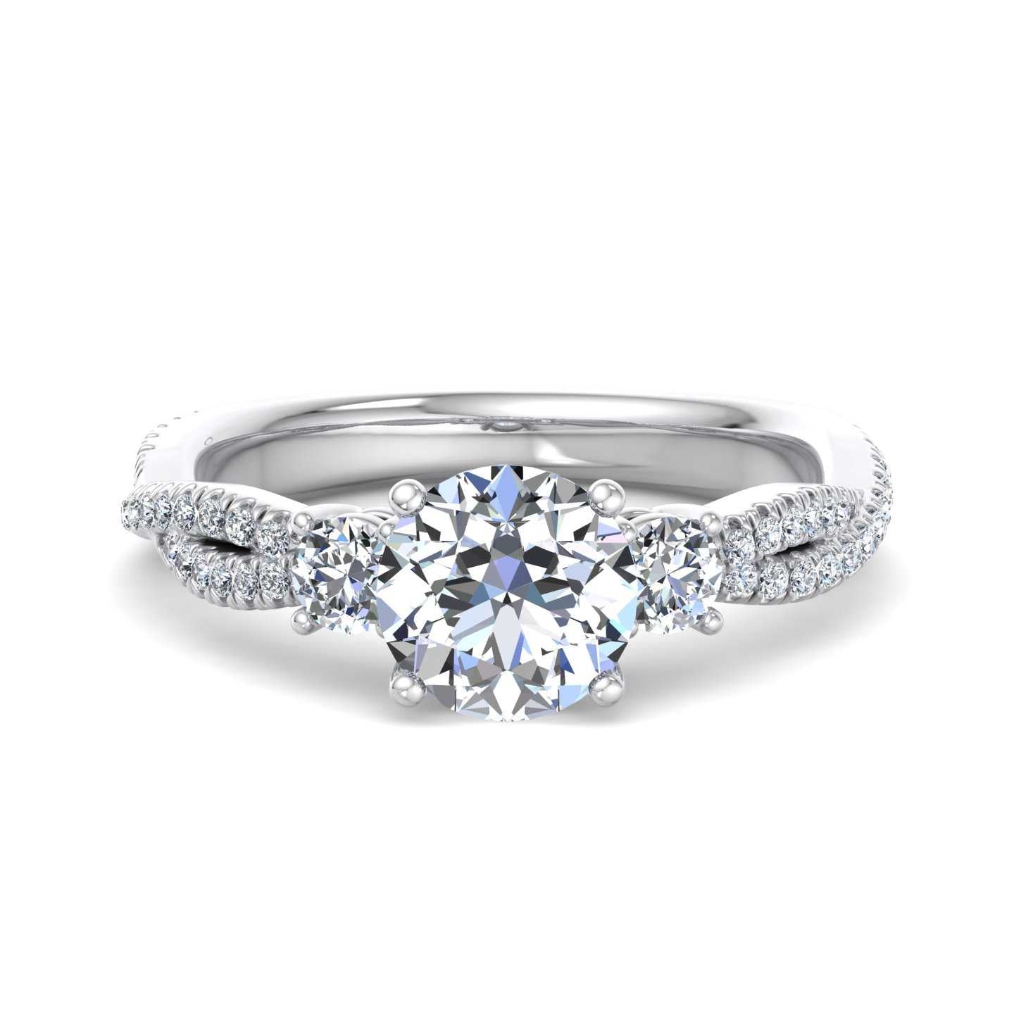 Three Stone Accented Twist Custom Engagement Ring