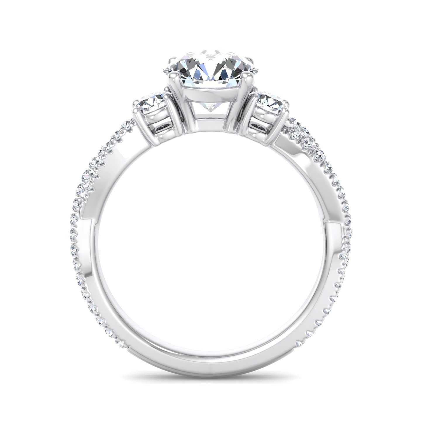 Three Stone Accented Twist Custom Engagement Ring