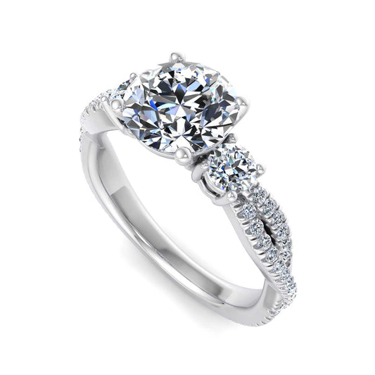 Three Stone Accented Twist Custom Engagement Ring