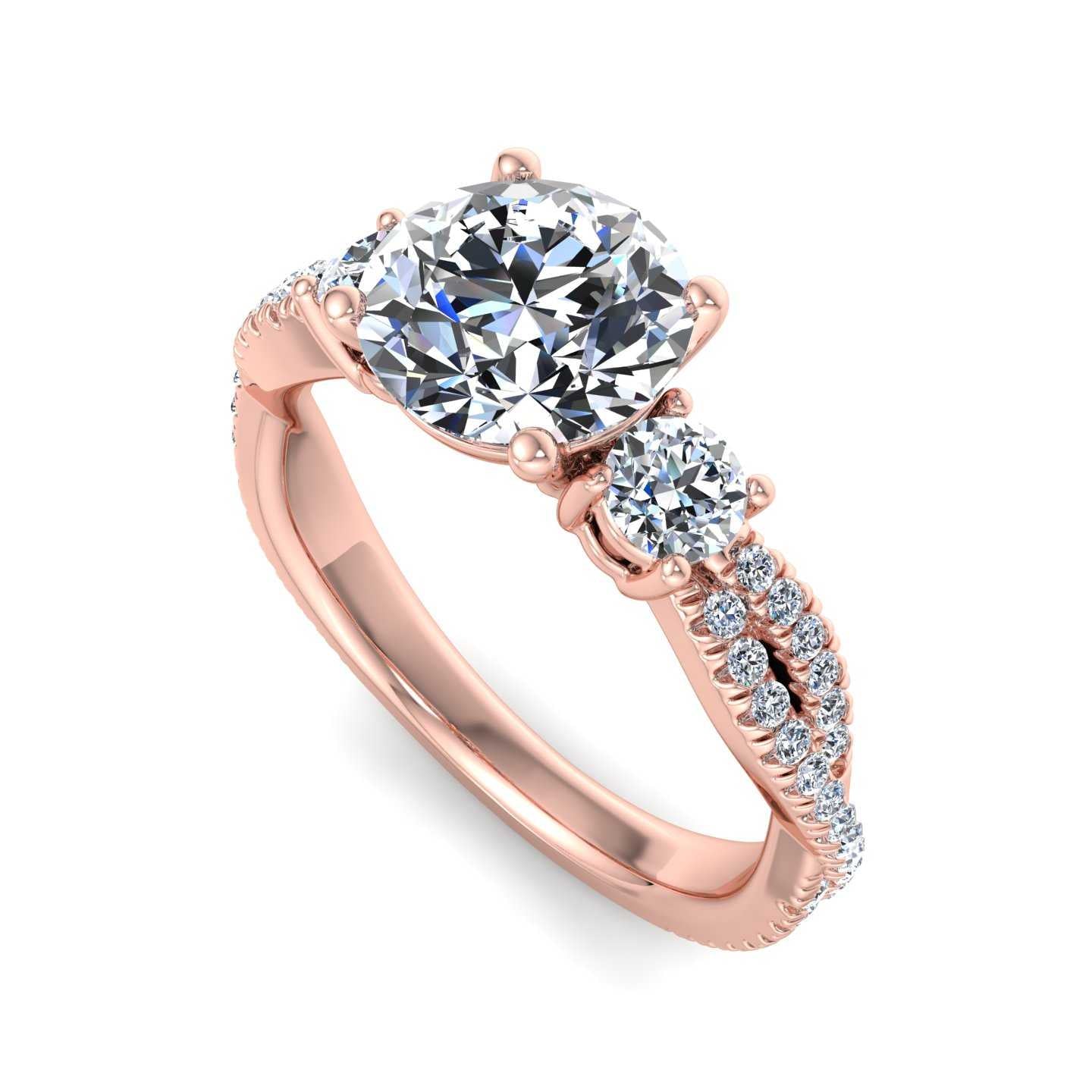 Three Stone Accented Twist Custom Engagement Ring