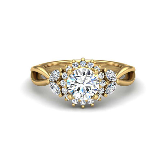Floral Halo Style Lab-Diamond Accented Engagement Ring