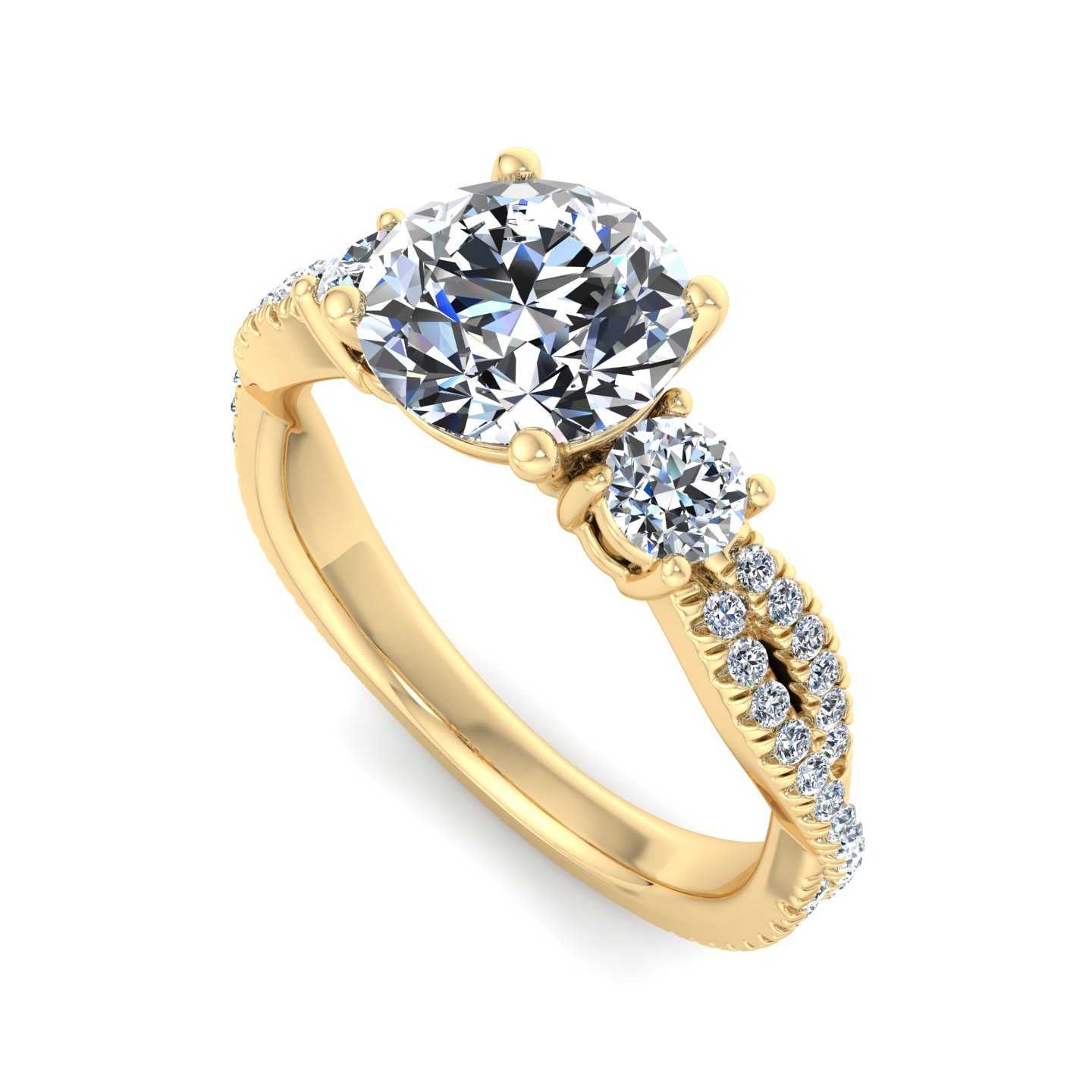 Three Stone Accented Twist Custom Engagement Ring